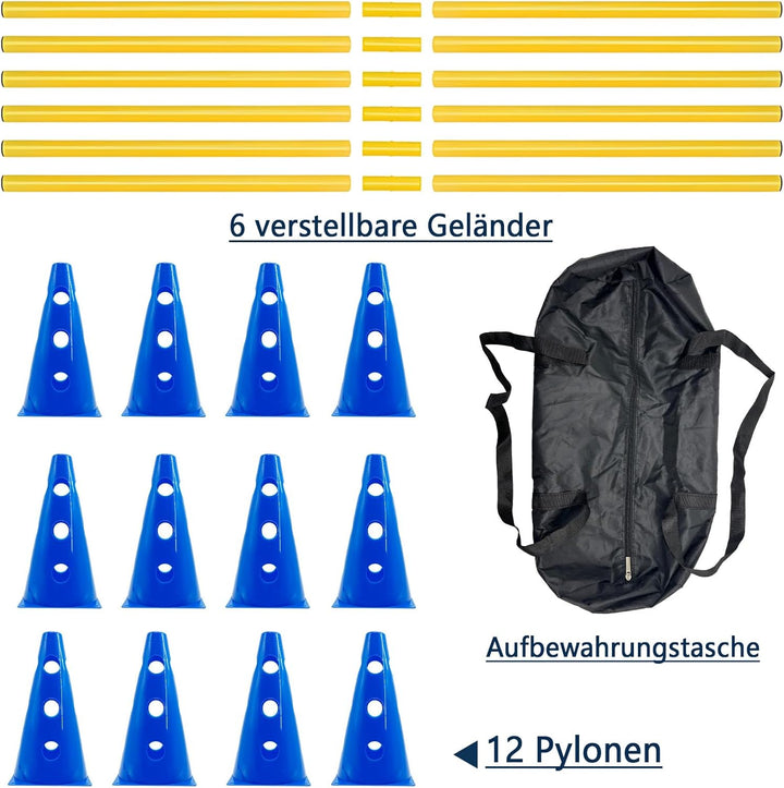 Agility Set für Kinder und Hunde, 12 Kegel + 12 Stangen mit Tragetasche, Koordinations- und Sinneswa
