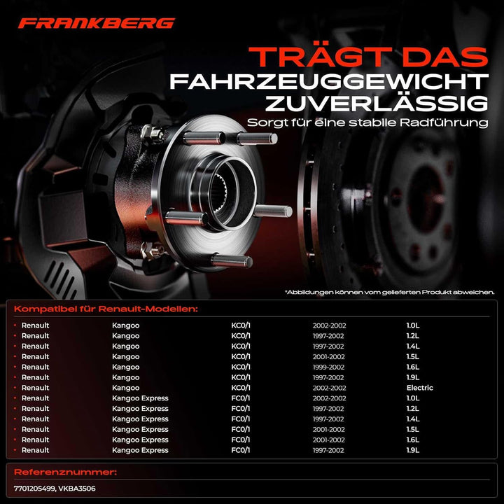 Frankberg 1x Radnabe Radlagersatz Hinterachse Links oder Rechts Kompatibel mit Kangoo Express FC0/1