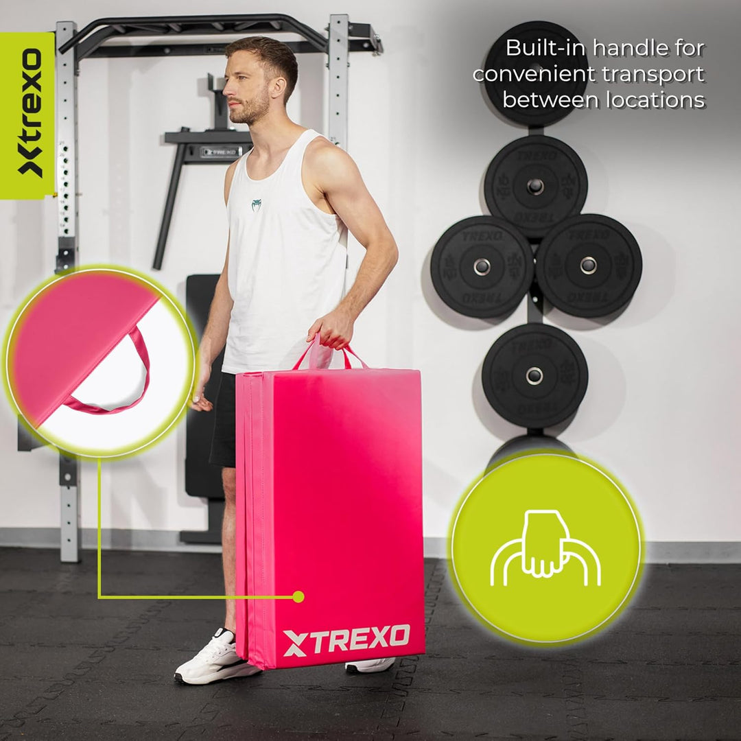 XTREXO Klappbare Gymnastikmatte – Turnmatte 4-teilig – Kunstleder &amp; EPE-Schaumstoff – Faltbar mit Tr