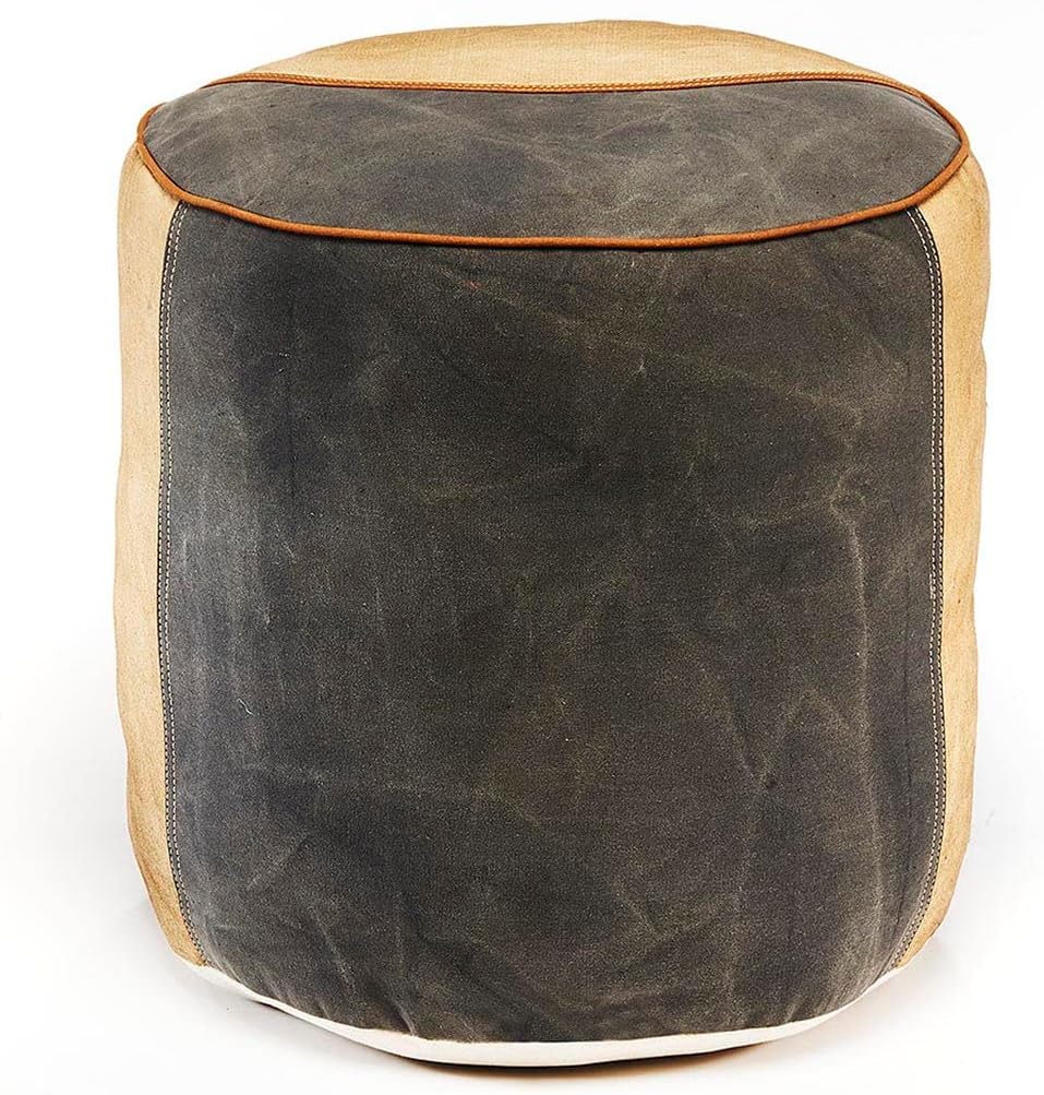 Kobolo Sitzpouf rund Pouf Sitzwüfel Hocker - Chateau - aus Canvas - mit Applikationen