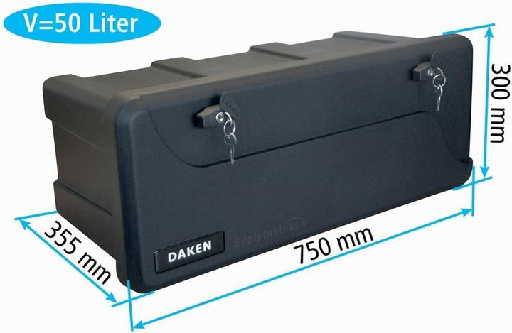 Blackit L - 750 x 300 x 355 mm + Montagesatz VH401 Edelstahlhaus, Deichselbox mit 2 Schlösser, Werkz