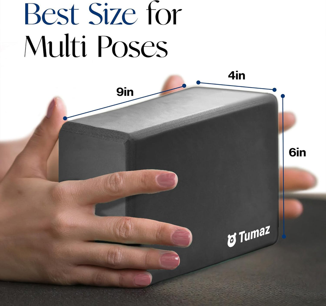Tumaz Yoga Block 2er Set mit Yoga Gurt [240 cm] - Yoga Blöcke Eva-Schaum mit hoher Dichte und gering