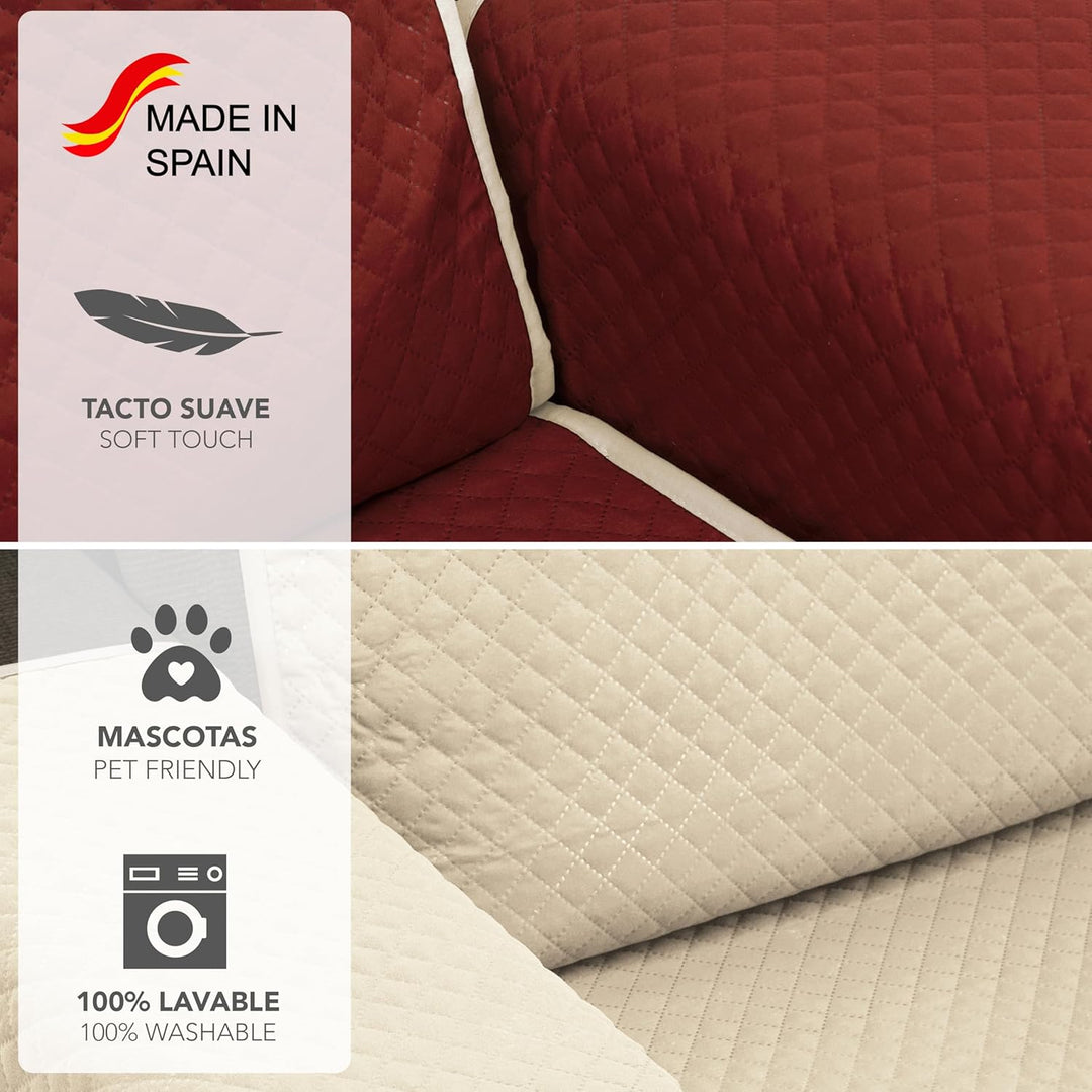 Martina Home Diamond Sofabezug, Polyester, Beige/Rot, 3-Sitzer Beige/Rot 3 Sitzer, Beige/Rot 3 Sitze