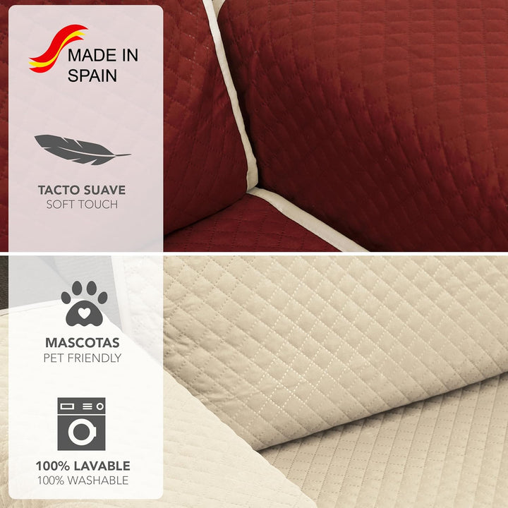 Martina Home Diamond Sofabezug, Polyester, Beige/Rot, 3-Sitzer Beige/Rot 3 Sitzer, Beige/Rot 3 Sitze