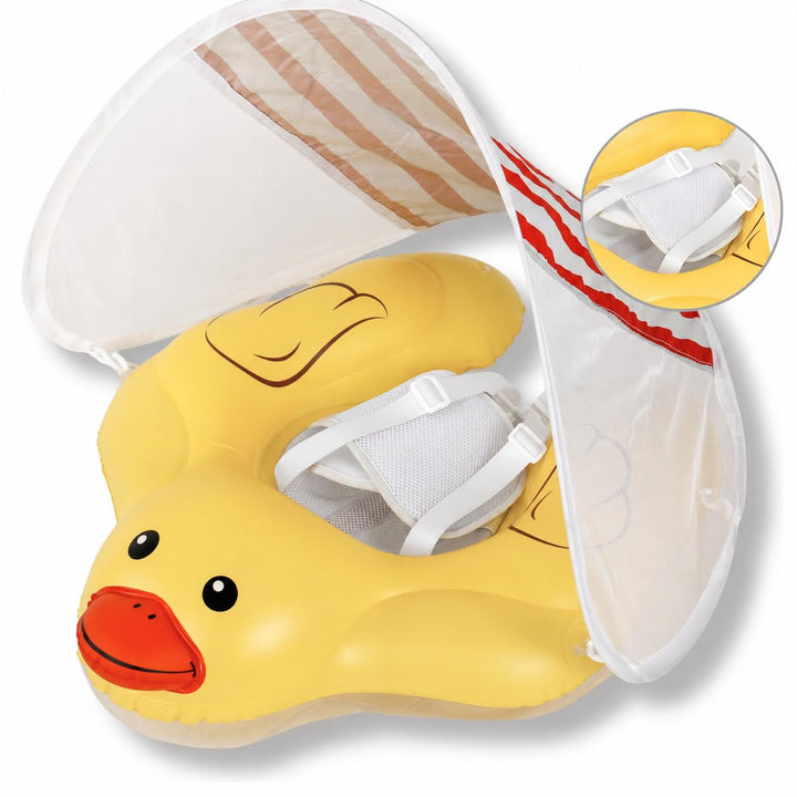 EDWEKIN® Einzigartiger Baby Schwimmtrainer mit abnehmbarem Sonnendach, Ente Schwimmring Baby, Baby S