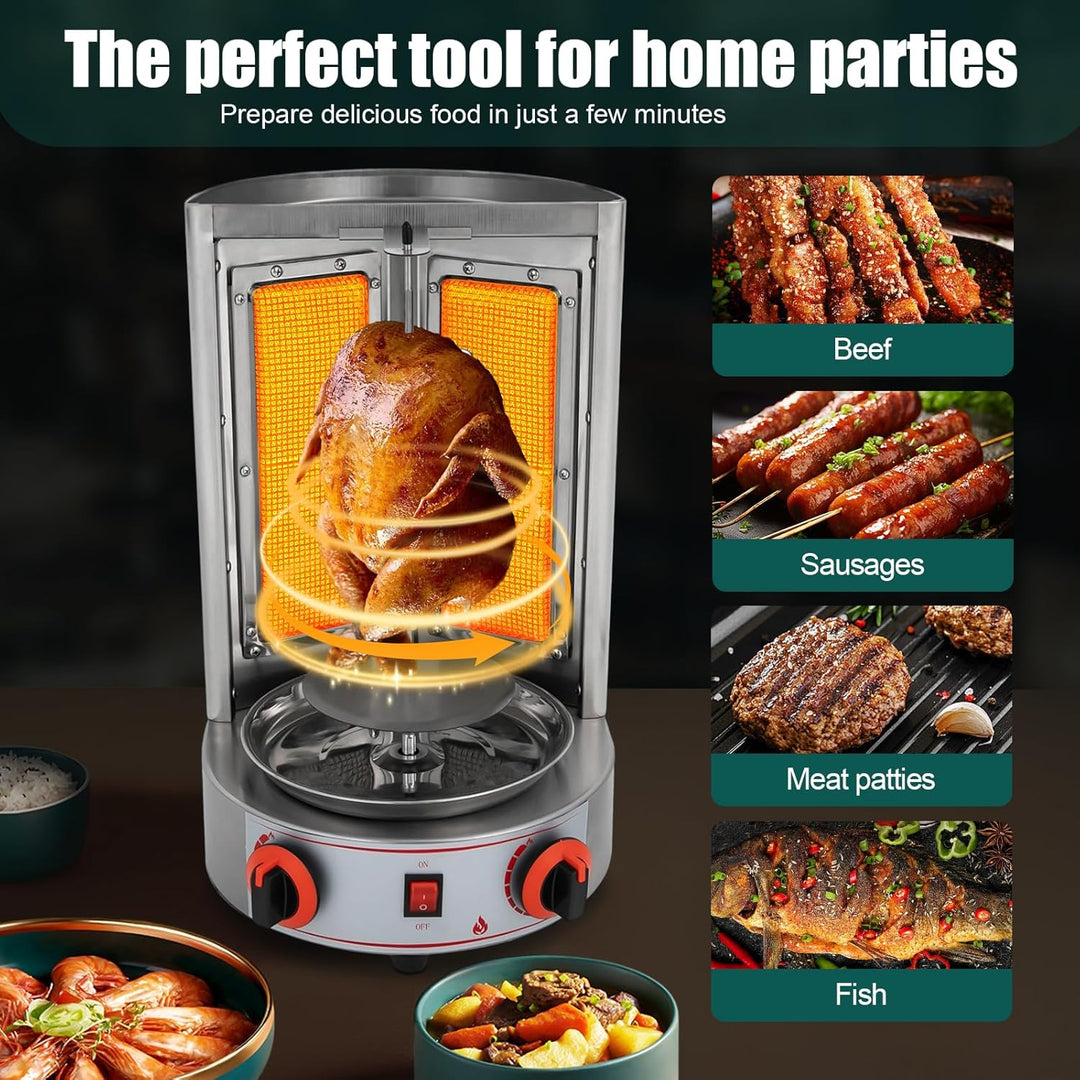 4300w Gas Dönergrill, Edelstahl Hähnchengrill, Gyrosgrill mit 360° Drehspiess, Vertikalgrill für Zuh
