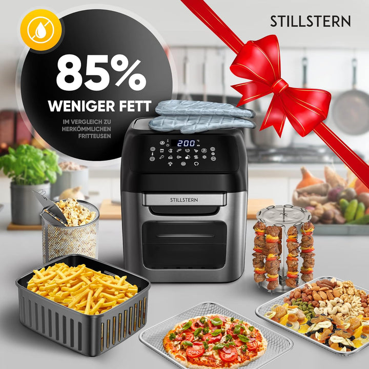 Stillstern Heissluftfritteuse 12L mit LED-Touchscreen, 120 Rezepte auf Deutsch, 12 Programme, Vorhei