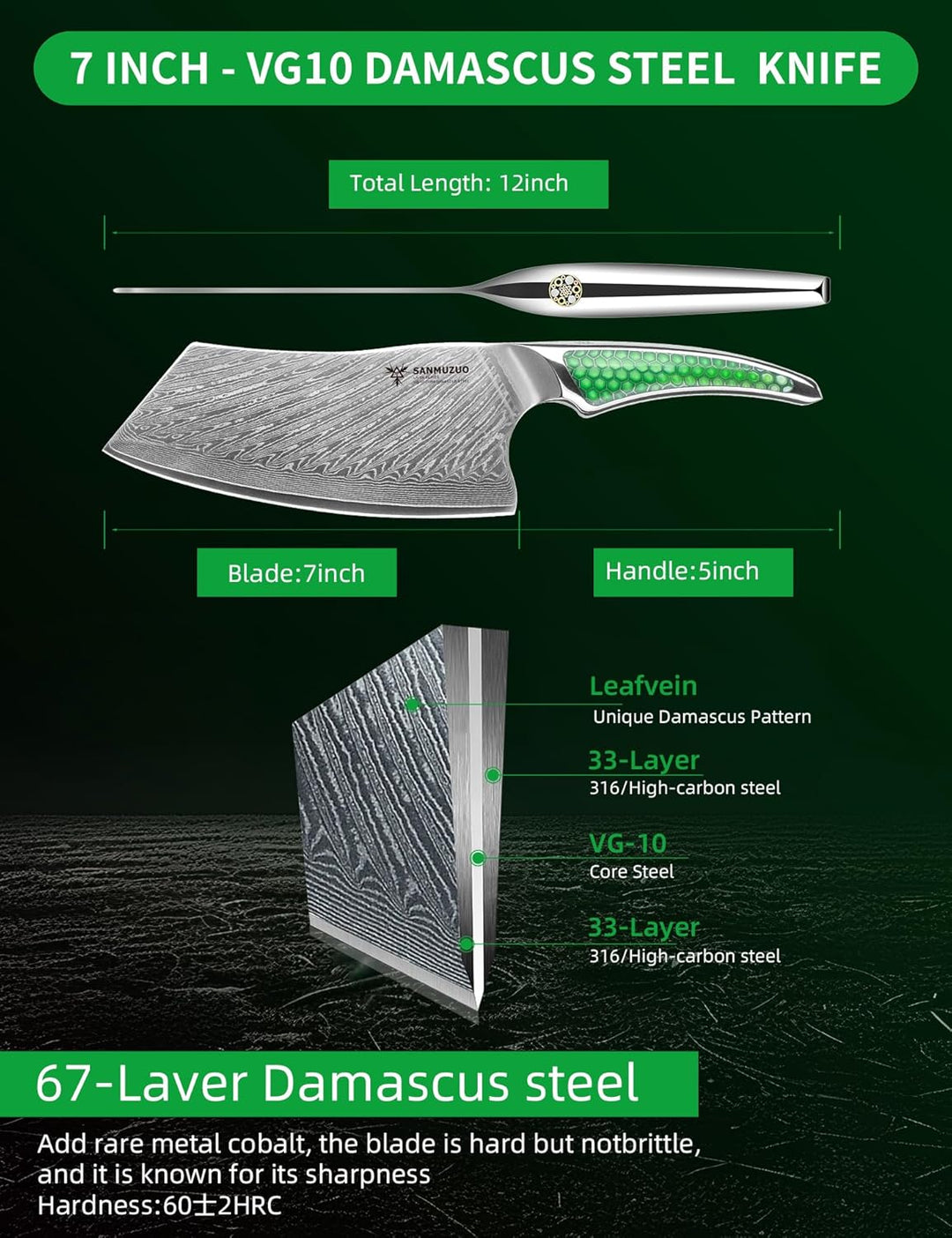 18CM Nakiri-Messer, Fleischerbeil aus Japanischem VG-10-Damaszenerstahl, ultrascharfes Gemüsemesser
