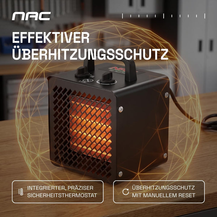 NAC Elektrischer Keramik Heizlüfter 2000 Watt - Heizstrahler mit Thermostat, Heizung Elektrisch - He