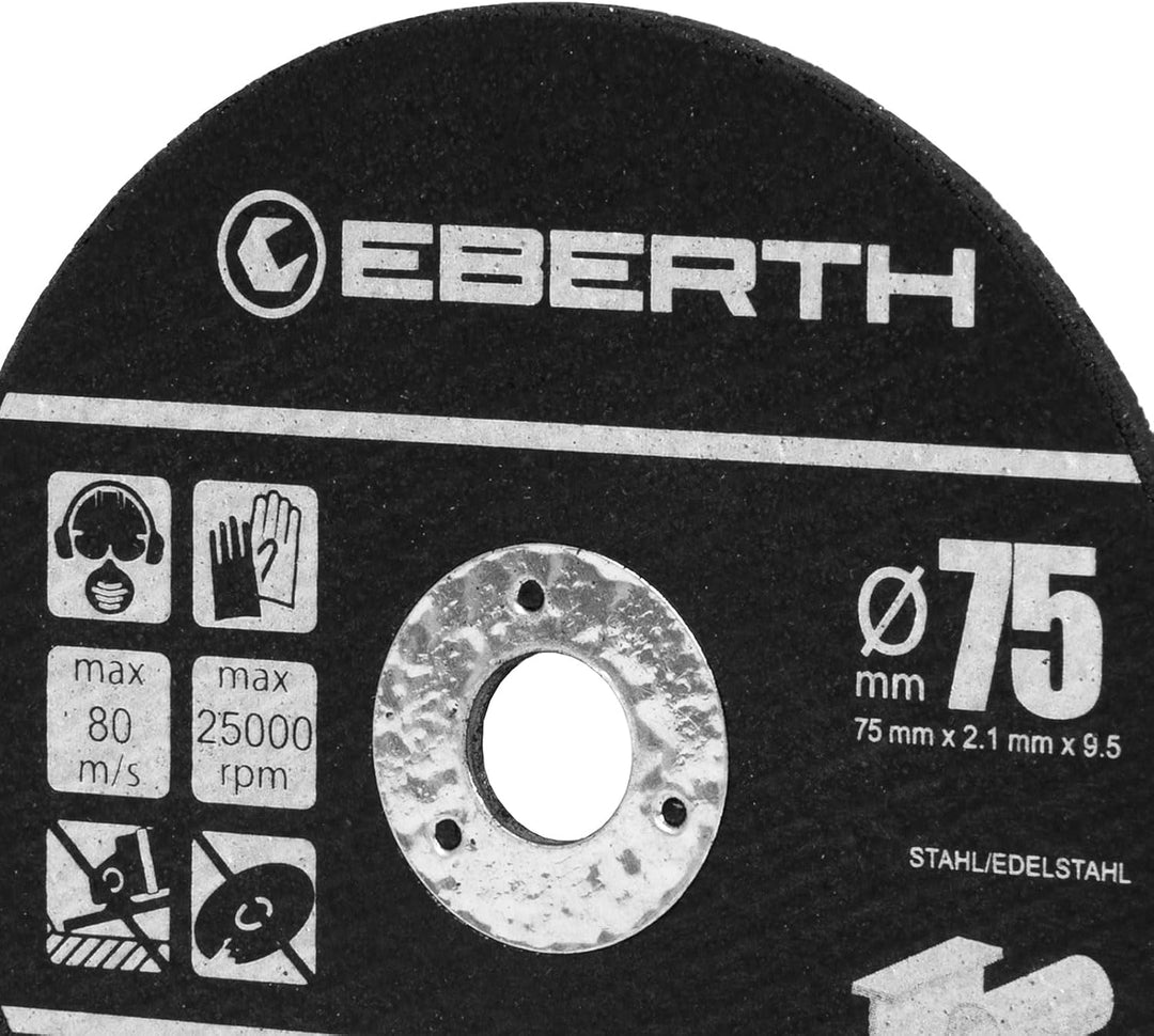 EBERTH 50 Stück Trennscheibe Ø 75mm für Inox, 9,5mm Aufnahme, 2,1mm Blattstärke, Aluminiumoxid, Sche