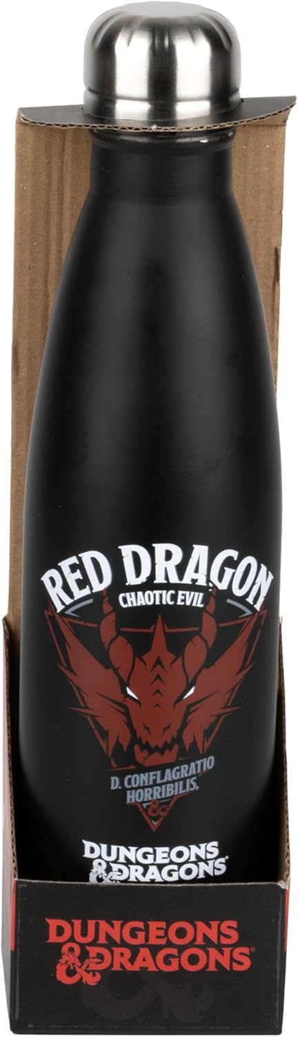 Konix Dungeons & Dragons Isolierflasche - Edelstahl - 500 ml - Motiv roter Drache - Schwarz Dungeons