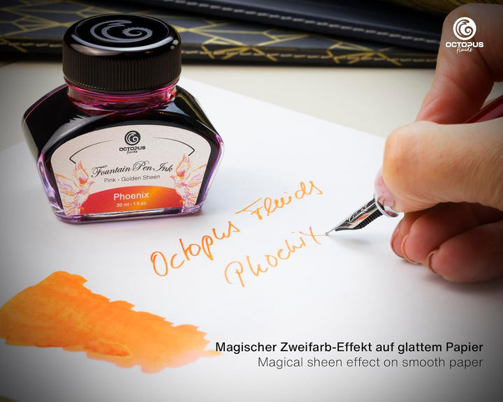 Octopus Fluids Füllhaltertinte Sheen mit Konverter, Phoenix, Orange, 30 ml Phoenix 30 ml, Phoenix 30