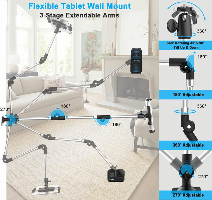 woleyi Langem Arm Tablet Wandhalterung Faltbarer, Multi Winkel Metall Wand Tablet Halterung schwenkb