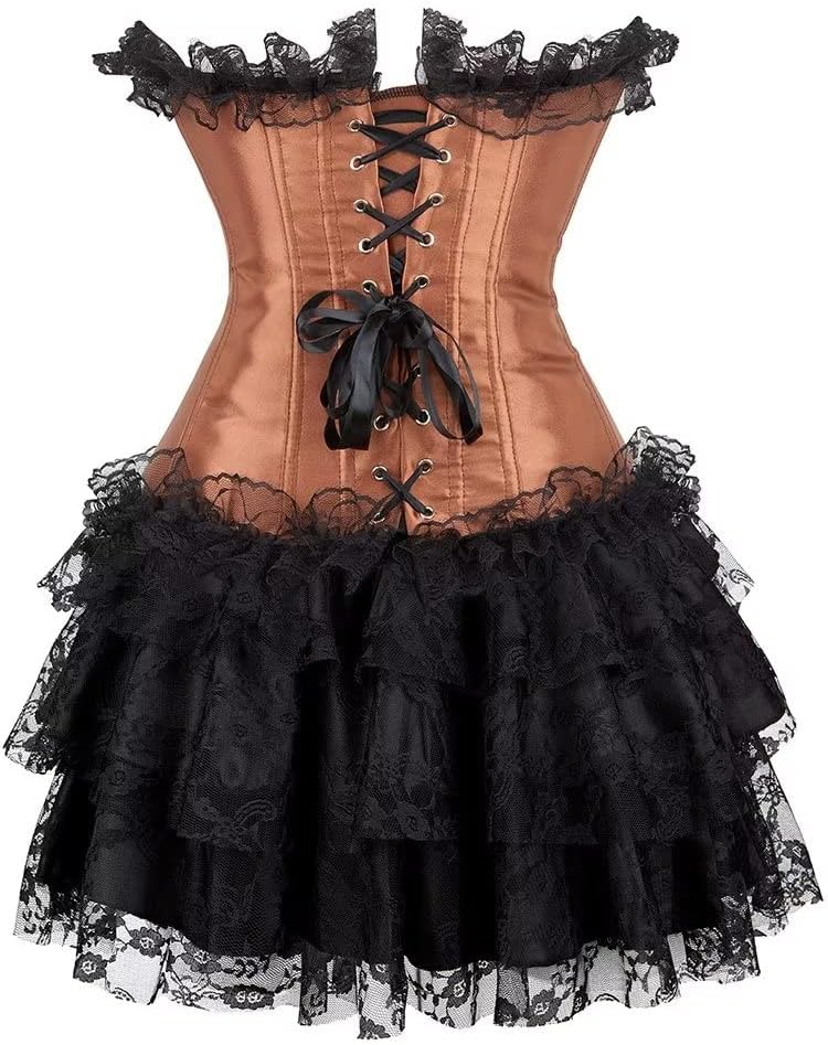 Corset Dress Skirt Korsett Damen Kleider Rock Corsage Vollbrust Bustier Schnüren Korsagenkleid Elega
