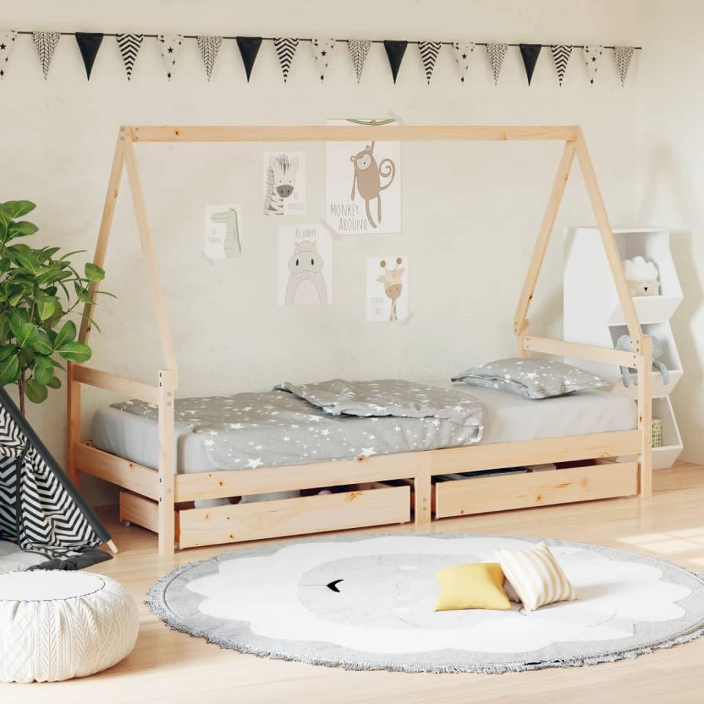 Festnight Hausbett 90x200 cm mit Schubladen ohne Matratze, Kinderbett mit Schubladen, Kinder Haus Be