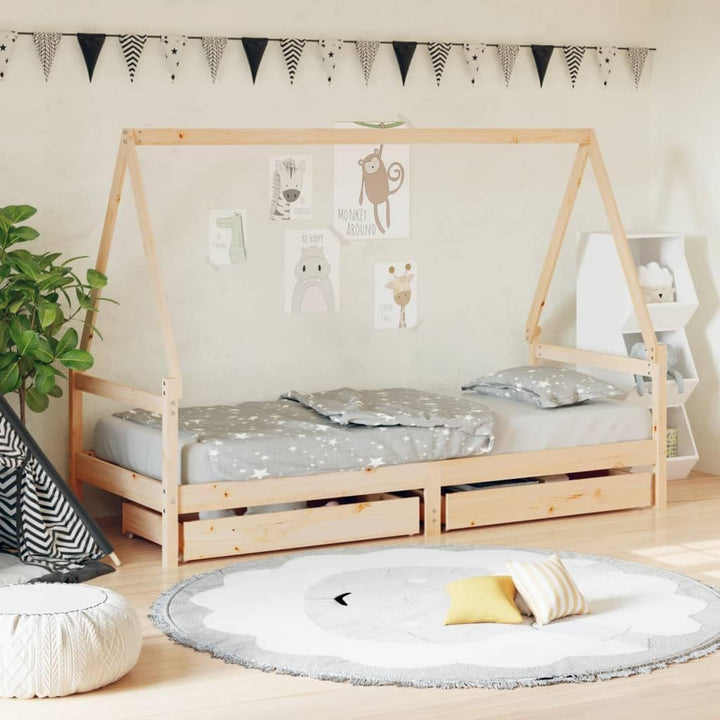 Festnight Hausbett 90x200 cm mit Schubladen ohne Matratze, Kinderbett mit Schubladen, Kinder Haus Be