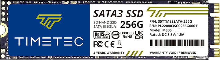 Timetec 256 GB SSD 3D NAND TLC SATA III 6 Gb/s M.2 2280 NGFF 128 TBW Lesegeschwindigkeit Bis zu 550