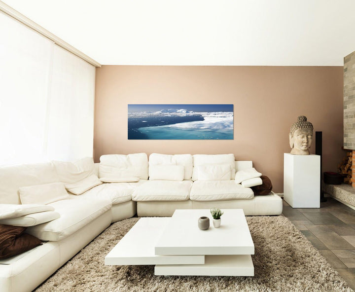 Paul Sinus Art Panoramabild auf Leinwand und Keilrahmen 150x50cm Grönland Meer Eisberge Schnee