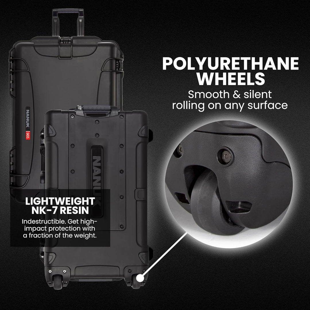 Nanuk 965 wasserdichte Handgepäcktasche mit Deckel-Organizer und gepolsterter Trennwand mit Rädern,
