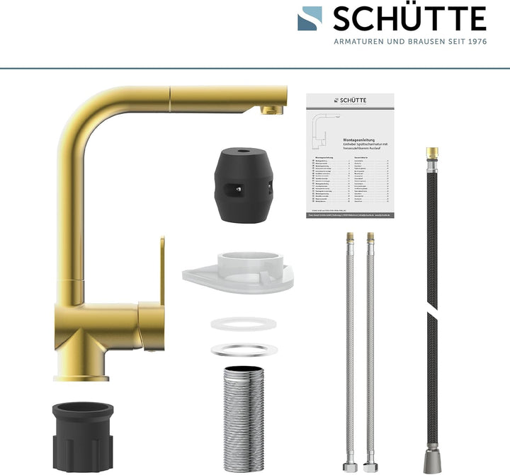 SCHÜTTE 79770 London Küchenarmatur mit ausziehbarer Geschirrbrause, 360 Grad schwenkbarer Wasserhahn