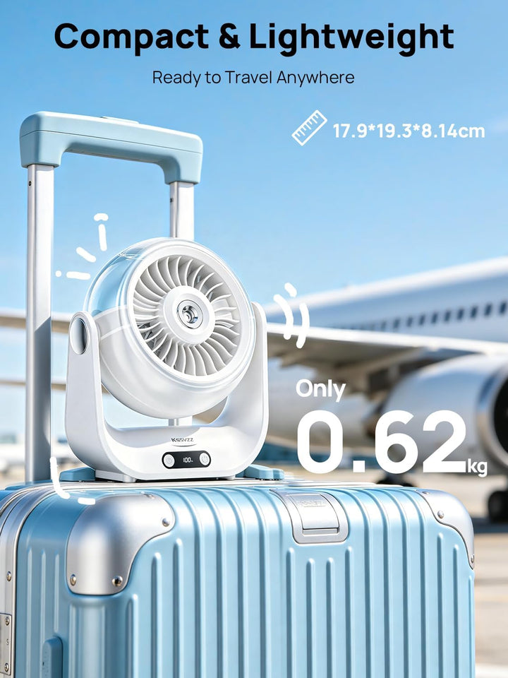 Kssvzz Tischventilator Leise mit Wasserkühlung - 5000mAh USB Ventilator Akku mit 5 Stufen, LED-Anzei