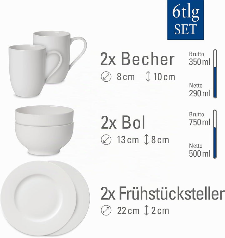 Villeroy und Boch - For Me Frühstücks-Set, 6 tlg., das Allround-Talent, Premium Porzellan, spülmasch