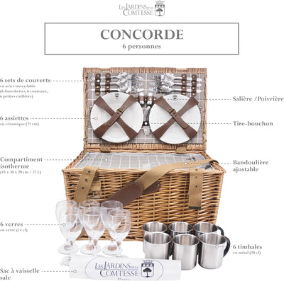 Les Jardins de la Comtesse - Picknickkorb aus Weidengeflecht Concorde für 6 Personen, Kühlbox, Telle