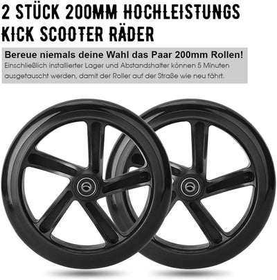 200mm Scooter Rollen - 2 Stück 200mm City Scooter Ersatzräder räder mit ABEC9 Kugellager - Cityrolle
