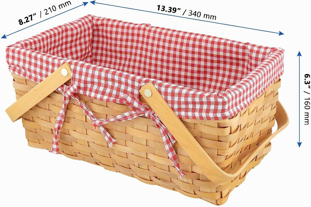 Geflochten Picknickkorb mit Henkel und Leinentuch, 34x21x16cm Rechteckig Picknickkorb aus Weide, Ges