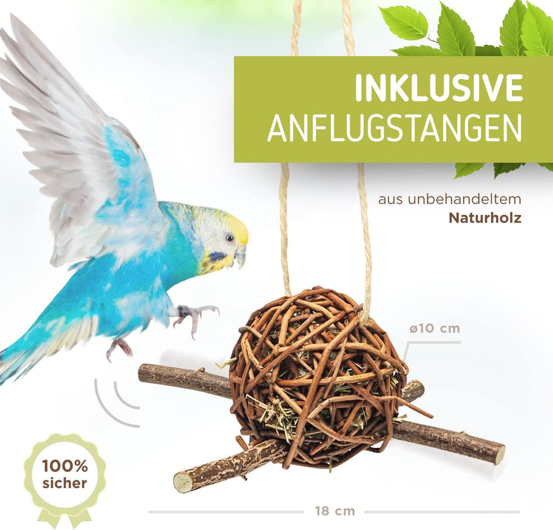 Vogelgaleria® 2er Set prall mit Heu gefüllte Weidenkugel 10cm zum knabbern und Klettern für Vögel |