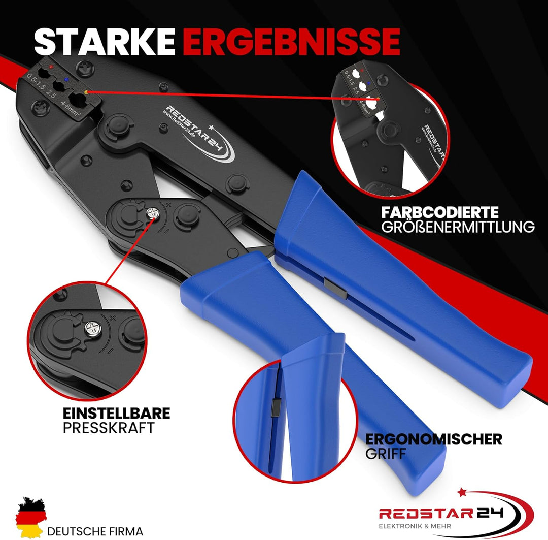 Crimpzange Kabelschuhe Set inkl. 700 Stück Steckverbinder, Quetschverbinder, Flachstecker, Flachstec