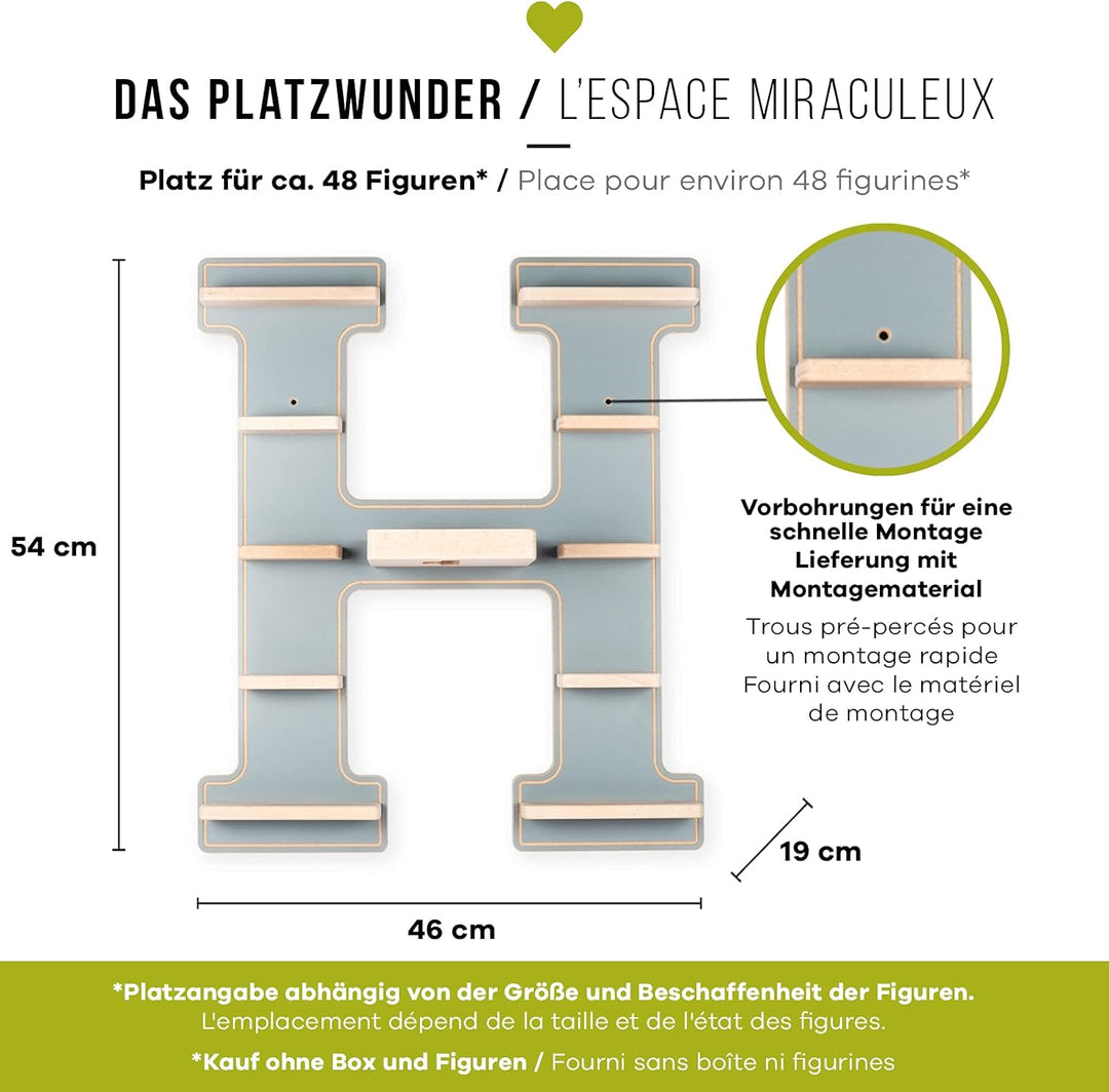 BOARTI das Original Kinder Regal Buchstabe H in Grau - geeignet für die Toniebox und ca. 48 Tonies -