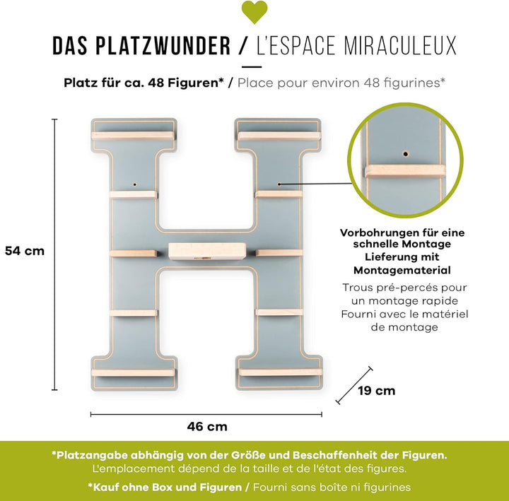 BOARTI das Original Kinder Regal Buchstabe H in Grau - geeignet für die Toniebox und ca. 48 Tonies -