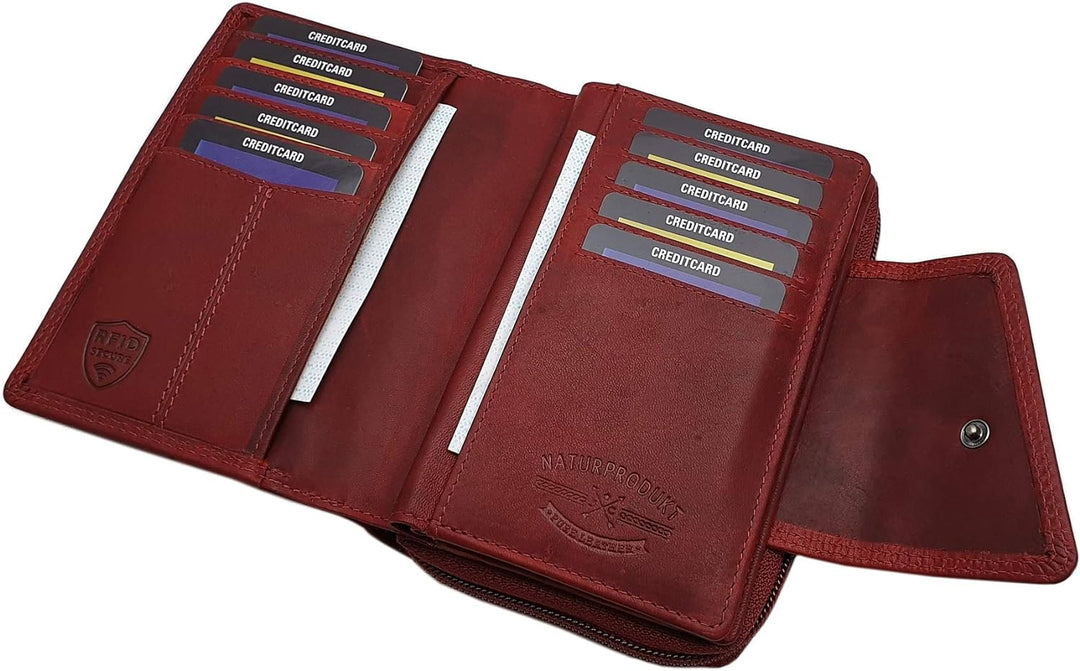 Echt Rindleder Damen Geldbörse / Geldbeutel / Portemonnaie / Geldtasche / Portmonee in Hochformat mi