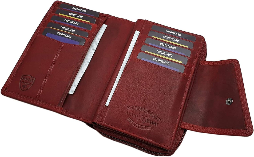 Echt Rindleder Damen Geldbörse / Geldbeutel / Portemonnaie / Geldtasche / Portmonee in Hochformat mi