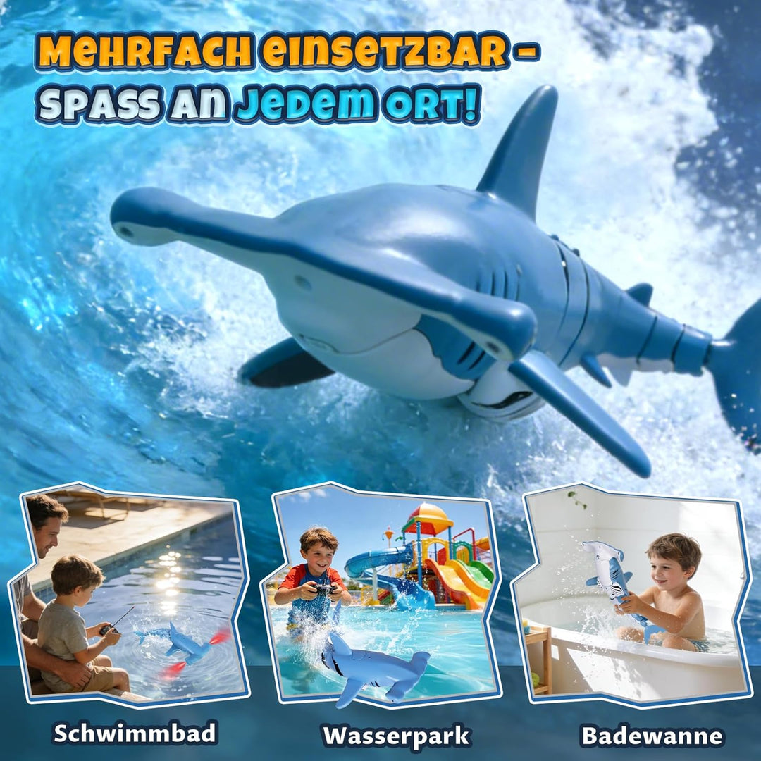 Ferngesteuerter Hai mit Tauchfunktion, 2.4GHz RC Hai mit LED-Licht, Unterwasser-Hai Spielzeug für Po