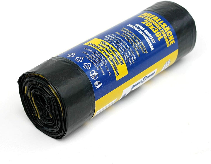 DanDiBo 100x Müllsäcke 30L Zugband Extra Reissfest Stark Abfallsäcke Zugbandsack Müllsack LDPE 38 my
