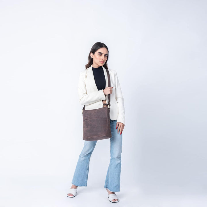 LEABAGS Leder Handtasche Damen I Premium Echtleder Umhängetasche I Schultertasche I Damentasche I Tr