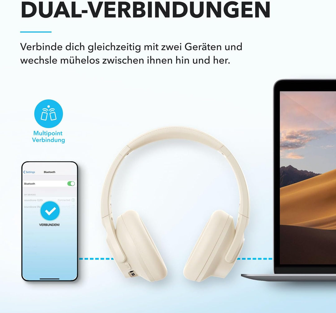 soundcore by Anker Q20i kabelloser Bluetooth Over-Ear-Kopfhörer mit Hybrid Active Noise Cancelling,