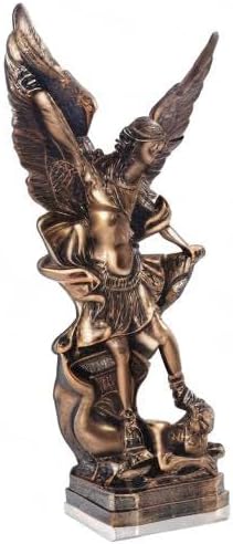 QIANLING 31,8 cm San Miguel Erzengel Statue, St. Michael Statue aus bronzeiertem Harz, St. Michael d