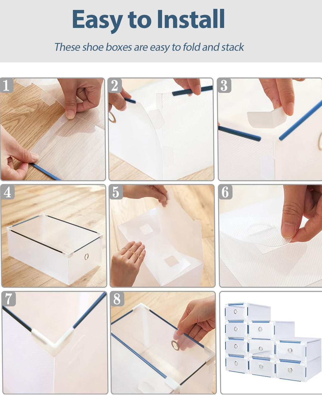 10er Set Schuhboxen - Stapelbare Schuh Organizer aus transparentem Kunststoff mit Schubladen - DIY S