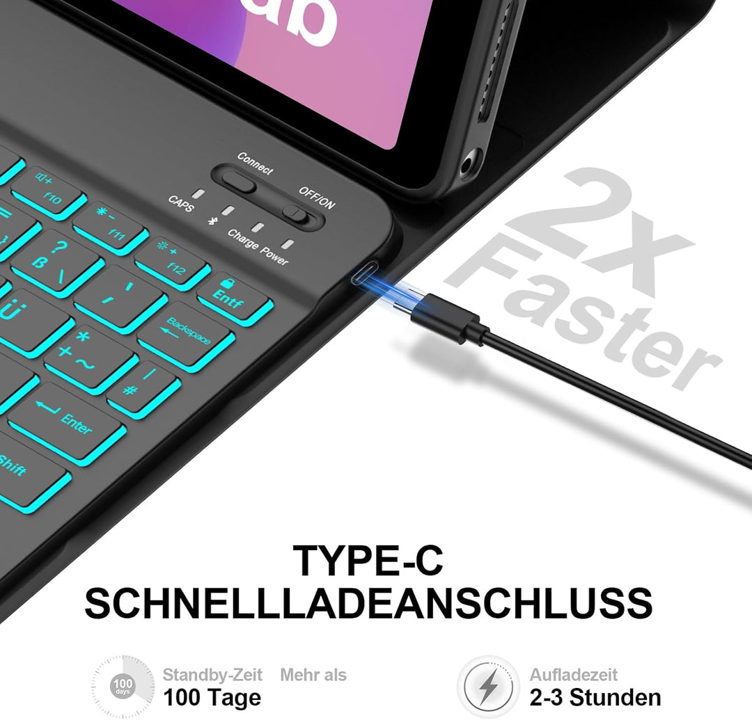 IVEOPPE Hülle mit Tastatur für Lenovo idea Tab 11" 2025, 7 Farbige Beleuchtung, Bluetooth Abnehmbare