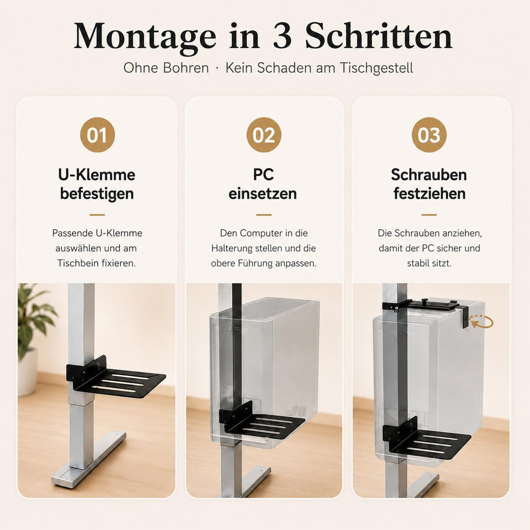 PC-Halterung Untertisch verstellbar ohne Bohren 20kg Kapazität | PC Halter für höhenverstellbare Sch