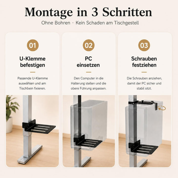 PC-Halterung Untertisch verstellbar ohne Bohren 20kg Kapazität | PC Halter für höhenverstellbare Sch