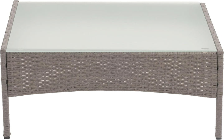 Mendler Poly-Rattan Gartentisch Halden-AM, Beistelltisch Tisch mit Glasplatte - grau, Grau