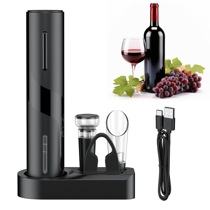 Pawfly 5 in 1 Akku Weinflaschenöffner Set Automatischer Weinöffner mit Weindekanter Ausgiesser Vakuu