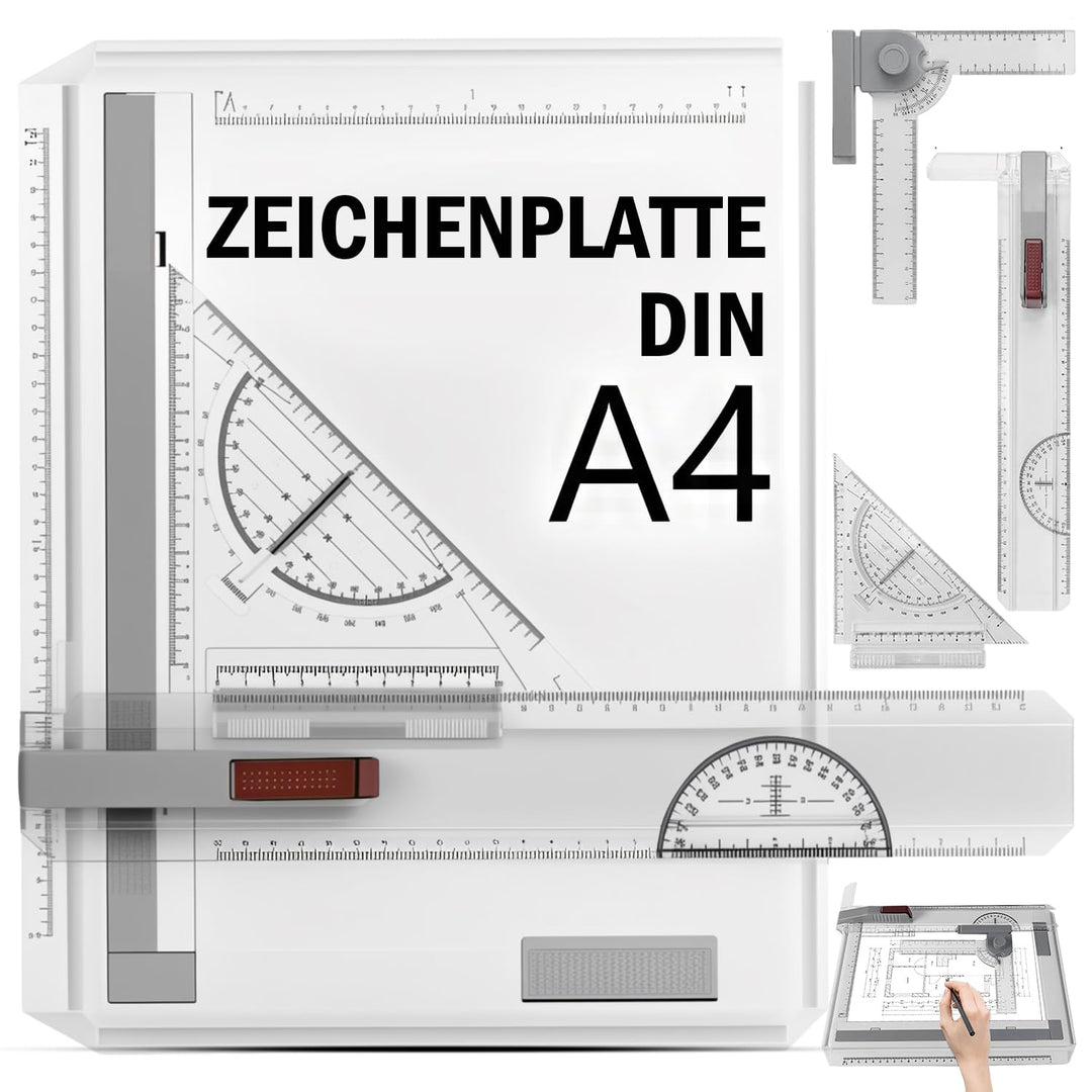 Zeichenplatte DIN A4 Multifunktions Zeichenplatte Set mit Drehkreis Zirkel A4 Zeichenbrett Schnellze