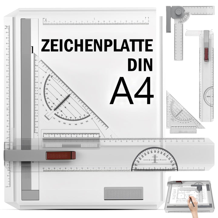 Zeichenplatte DIN A4 Multifunktions Zeichenplatte Set mit Drehkreis Zirkel A4 Zeichenbrett Schnellze