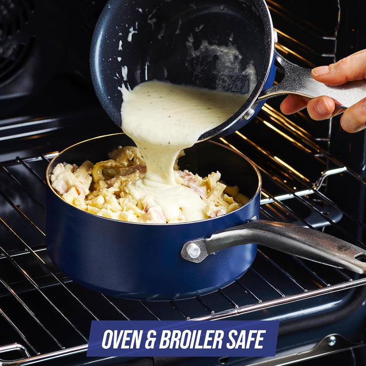 Blue Diamond Cookware Diamantstruktur Keramik Antihaft, 15cm / 1,1 L und 18 cm / 1,9 L Stielkasserol