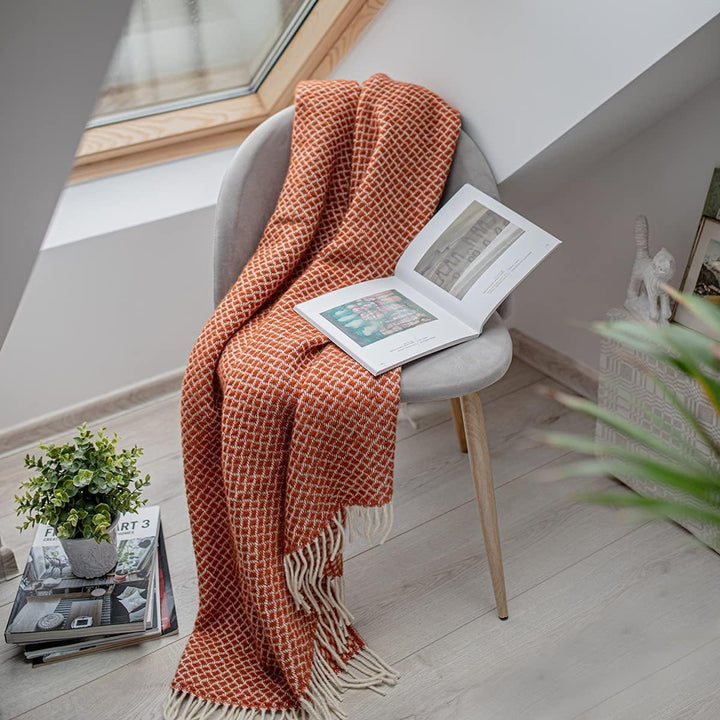 Linen & Cotton Warme Weiche Decke Wolldecke Wohndecke Kuscheldecke Sofia mit Fransen -100% Reine Neu